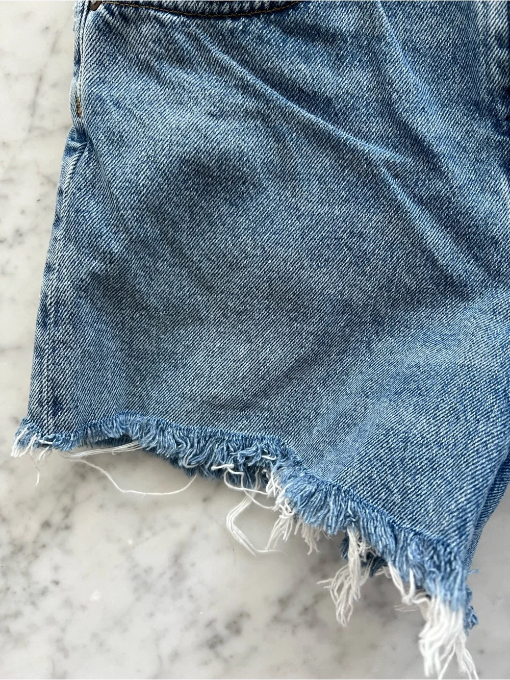 AGOLDE Parker Long High-Rise Cutoff Shorts Skywave Blue Wash Size 26